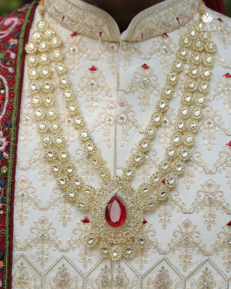 Dulha Red Stone & Kundan Polki Multi-Layer Mala
