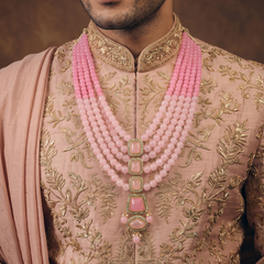 Blush Pink Graduated Bead & Eye Pendant Dulha Mala | hero view