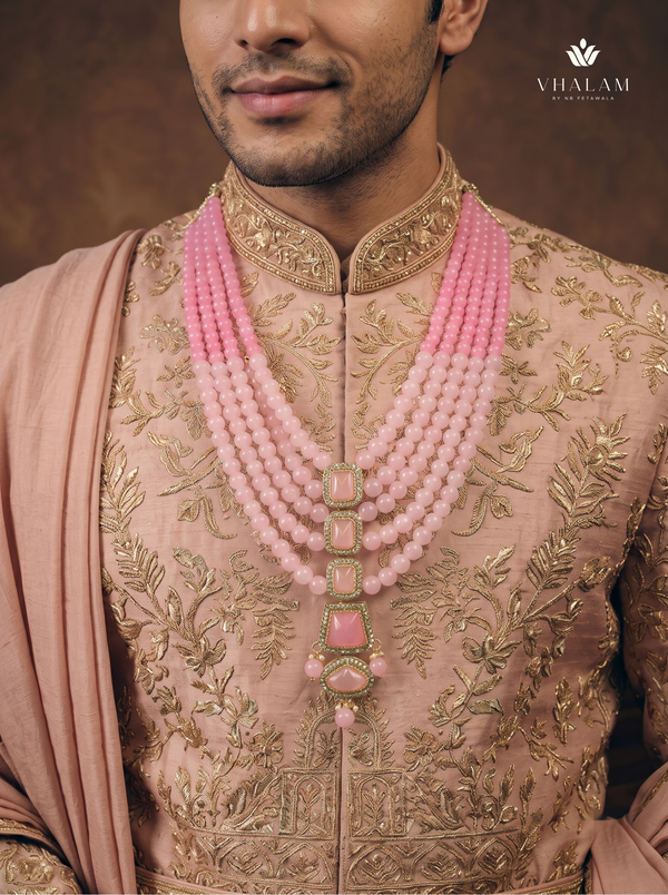 Blush Pink Graduated Bead & Eye Pendant Dulha Mala | hero view