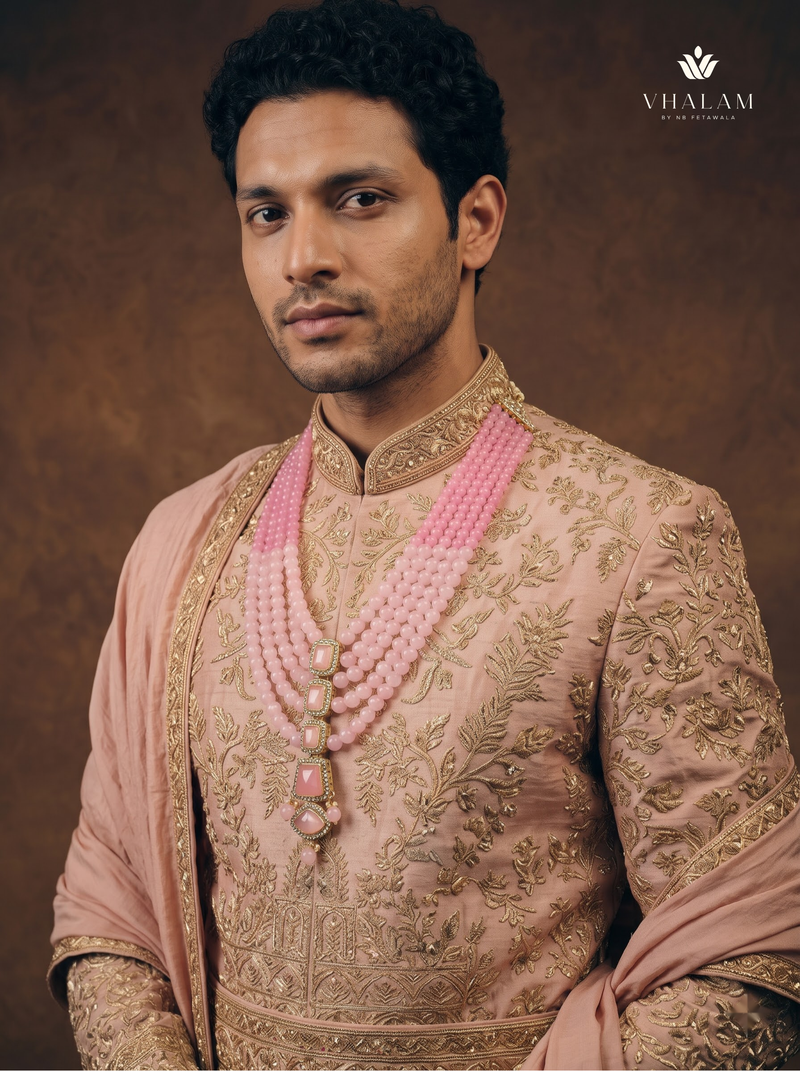 Blush Pink Graduated Bead & Eye Pendant Dulha Mala | alternate view 2