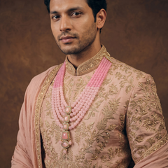 Blush Pink Graduated Bead & Eye Pendant Dulha Mala | alternate view 2