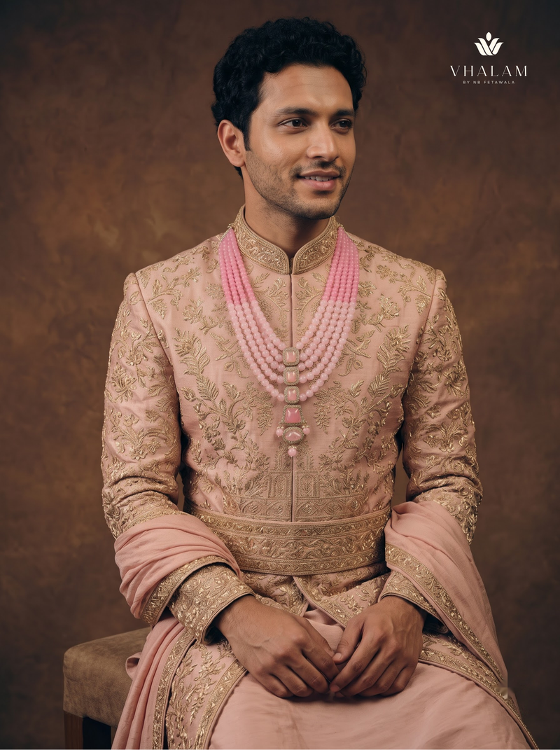 Blush Pink Graduated Bead & Eye Pendant Dulha Mala | alternate view 3