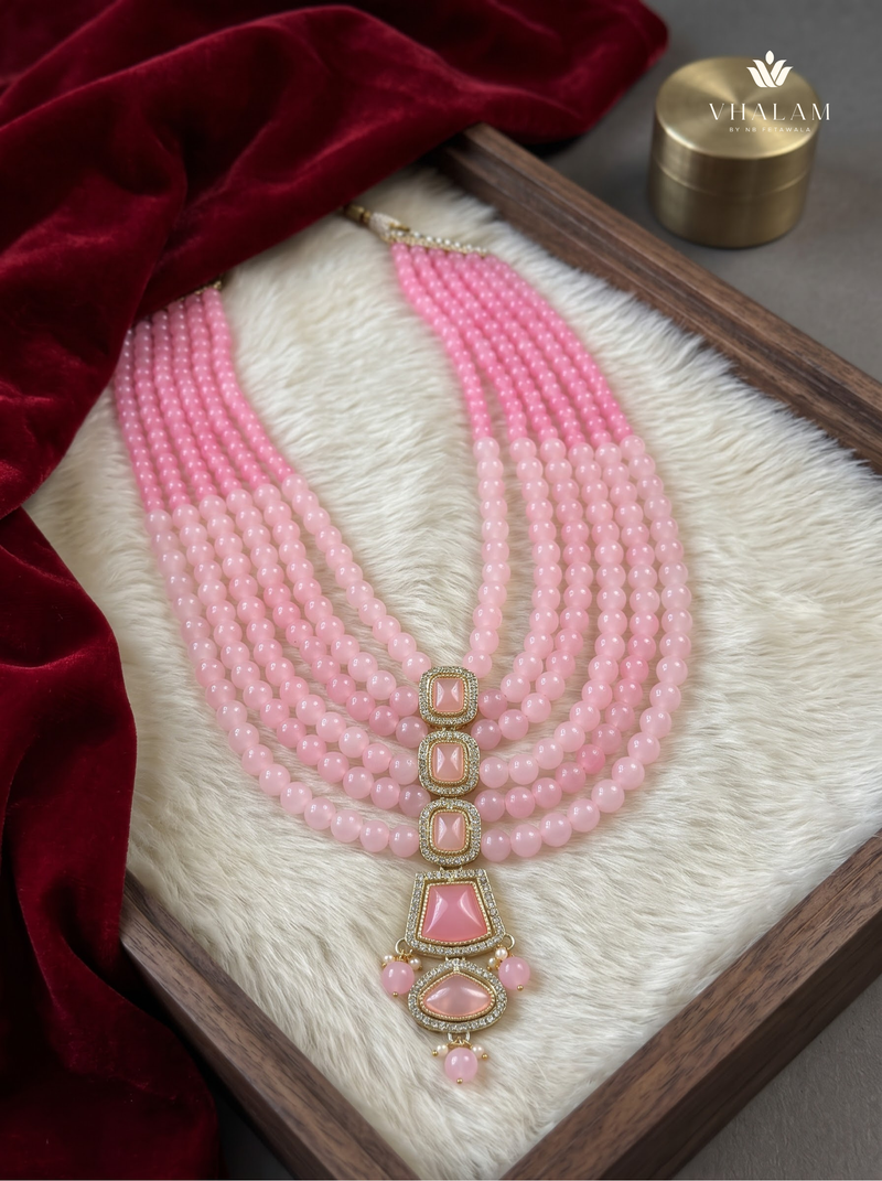 Blush Pink Graduated Bead & Eye Pendant Dulha Mala | alternate view 4