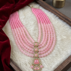 Blush Pink Graduated Bead & Eye Pendant Dulha Mala | alternate view 4