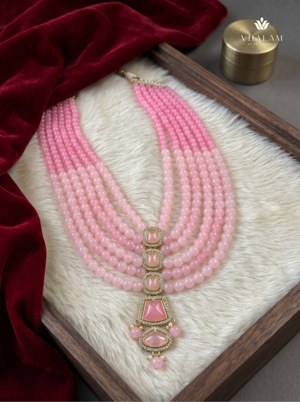 Blush Pink Graduated Bead & Eye Pendant Dulha Mala | alternate view 4