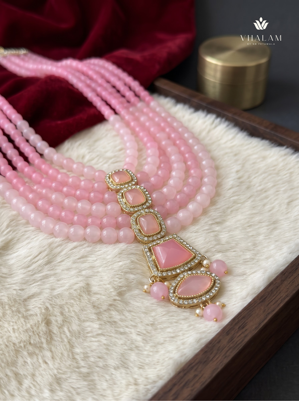 Blush Pink Graduated Bead & Eye Pendant Dulha Mala | alternate view 5
