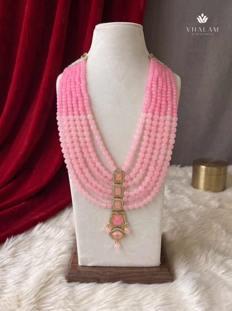 Blush Pink Graduated Bead & Eye Pendant Dulha Mala | alternate view 6
