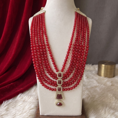 Ruby Red Graduated Bead & Eye Pendant Dulha Mala | hero view