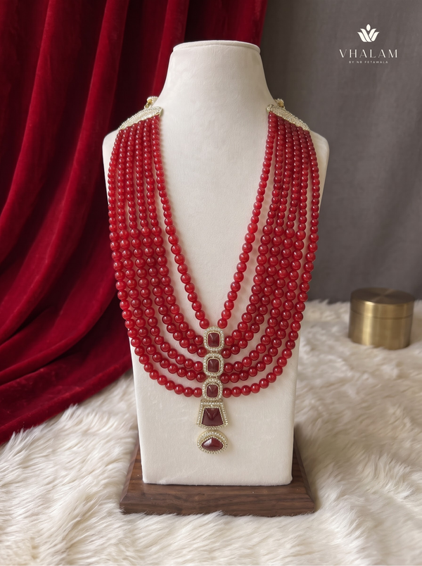 Ruby Red Graduated Bead & Eye Pendant Dulha Mala | hero view