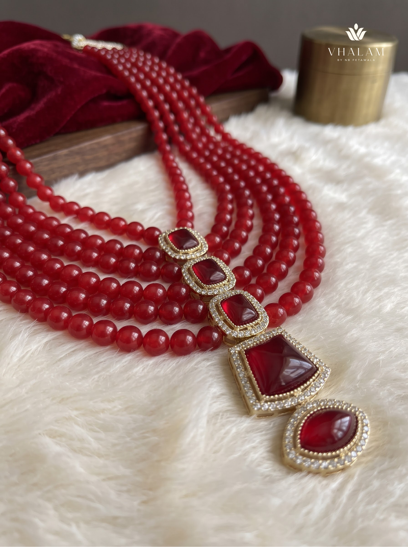 Ruby Red Graduated Bead & Eye Pendant Dulha Mala | alternate view 2