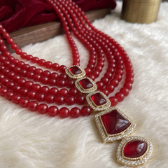 Ruby Red Graduated Bead & Eye Pendant Dulha Mala | alternate view 2