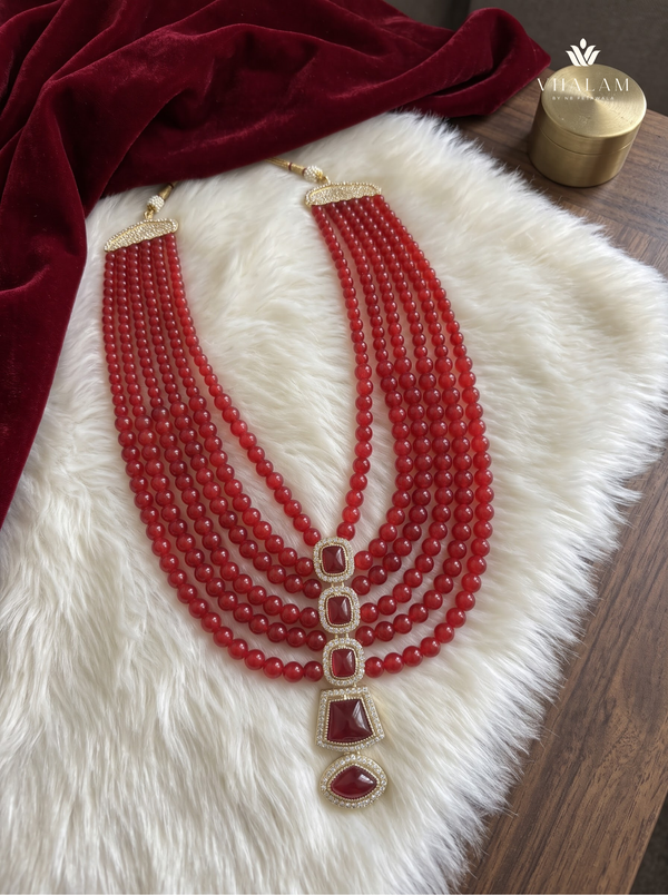 Ruby Red Graduated Bead & Eye Pendant Dulha Mala | alternate view 3