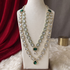 Green Pendant & Clear Stone Double-Layer Dulha Mala | hero view