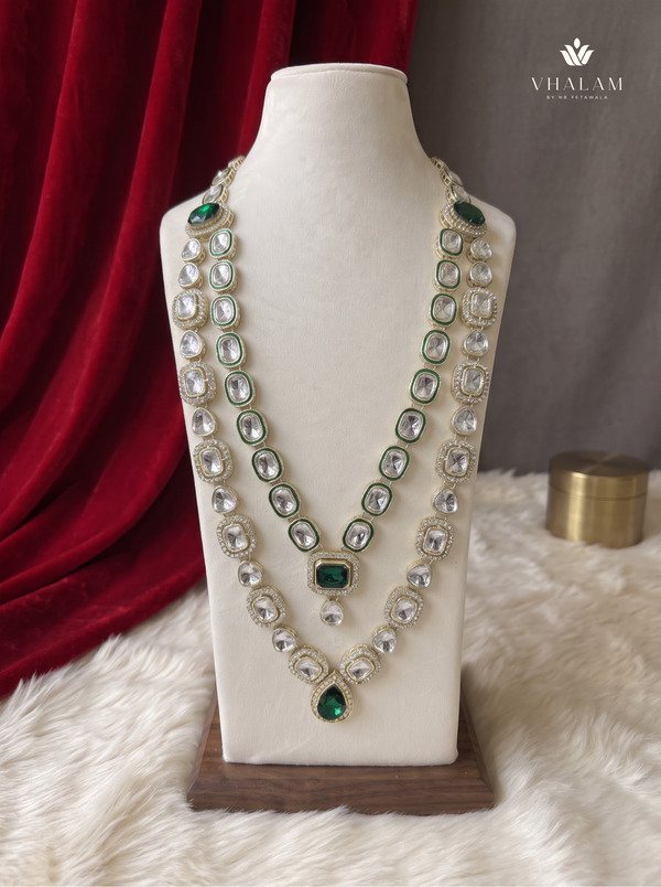 Green Pendant & Clear Stone Double-Layer Dulha Mala | hero view