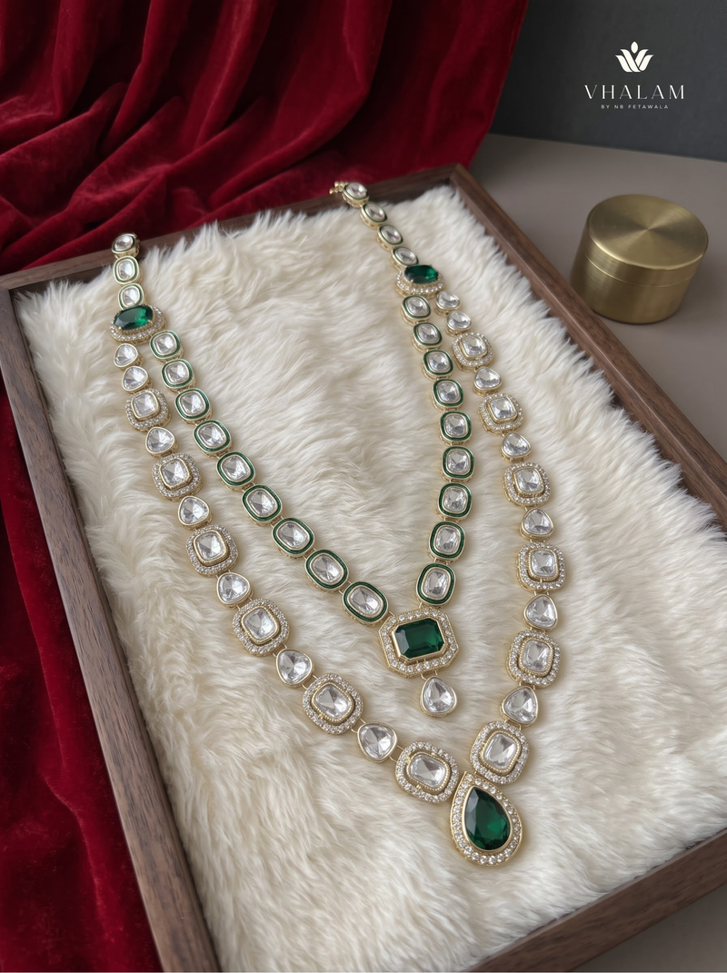 Green Pendant & Clear Stone Double-Layer Dulha Mala | alternate view 2