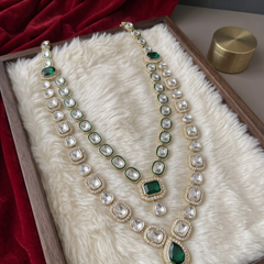 Green Pendant & Clear Stone Double-Layer Dulha Mala | alternate view 2