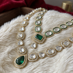 Green Pendant & Clear Stone Double-Layer Dulha Mala | alternate view 3