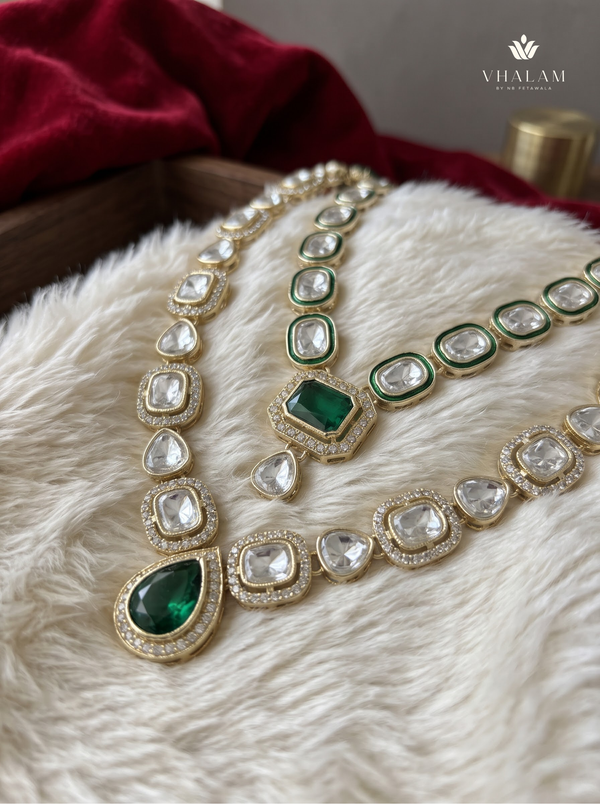Green Pendant & Clear Stone Double-Layer Dulha Mala | alternate view 3