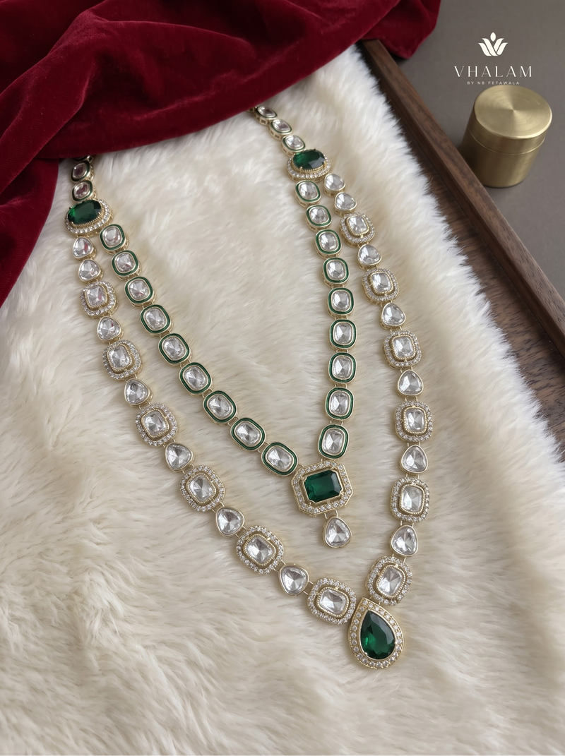 Green Pendant & Clear Stone Double-Layer Dulha Mala | alternate view 4