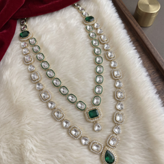 Green Pendant & Clear Stone Double-Layer Dulha Mala | alternate view 4