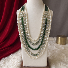 Green Bead & Ivory Five-Strand Dulha Mala | hero view