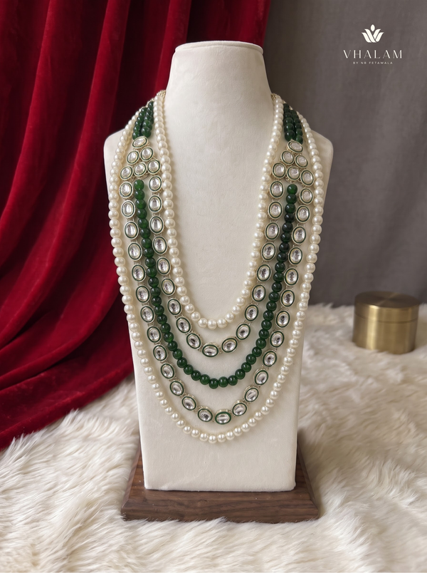 Green Bead & Ivory Five-Strand Dulha Mala | hero view