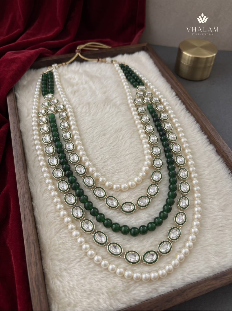 Green Bead & Ivory Five-Strand Dulha Mala | alternate view 2