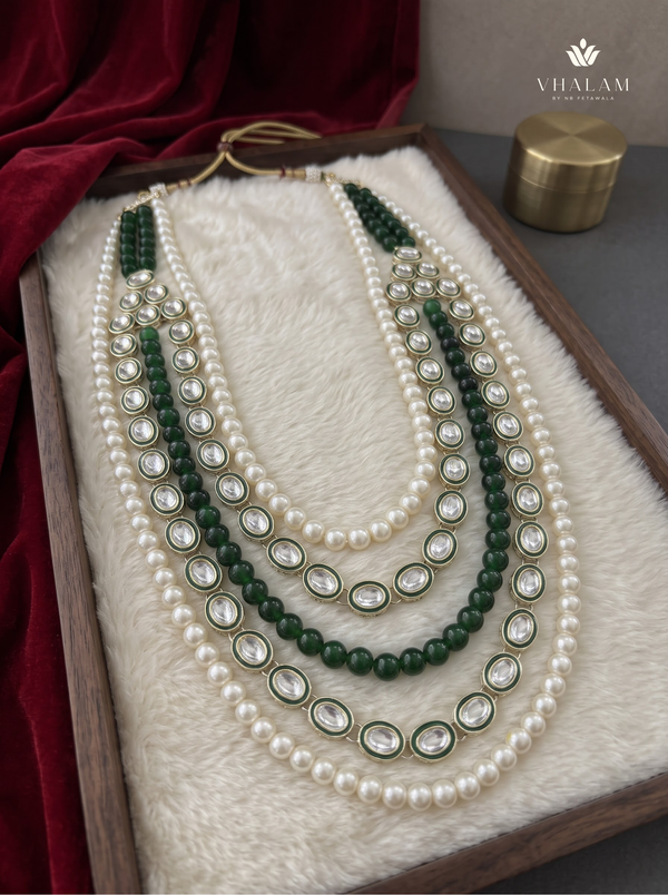Green Bead & Ivory Five-Strand Dulha Mala | alternate view 2