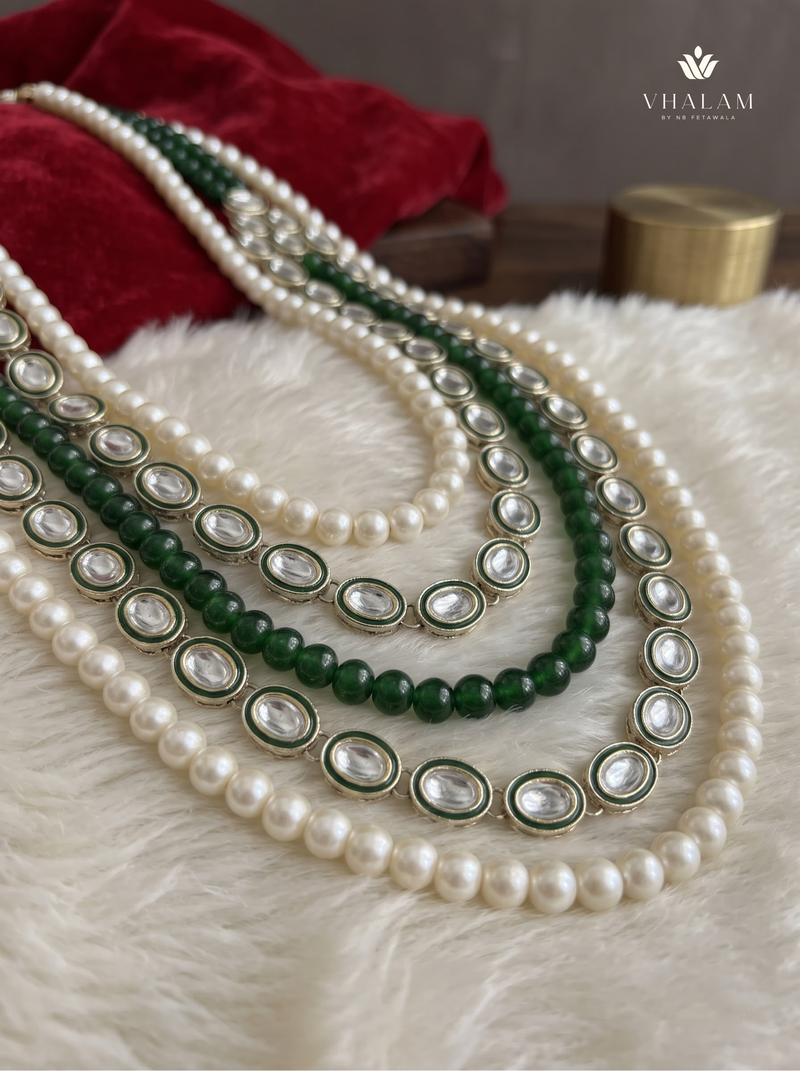 Green Bead & Ivory Five-Strand Dulha Mala | alternate view 3