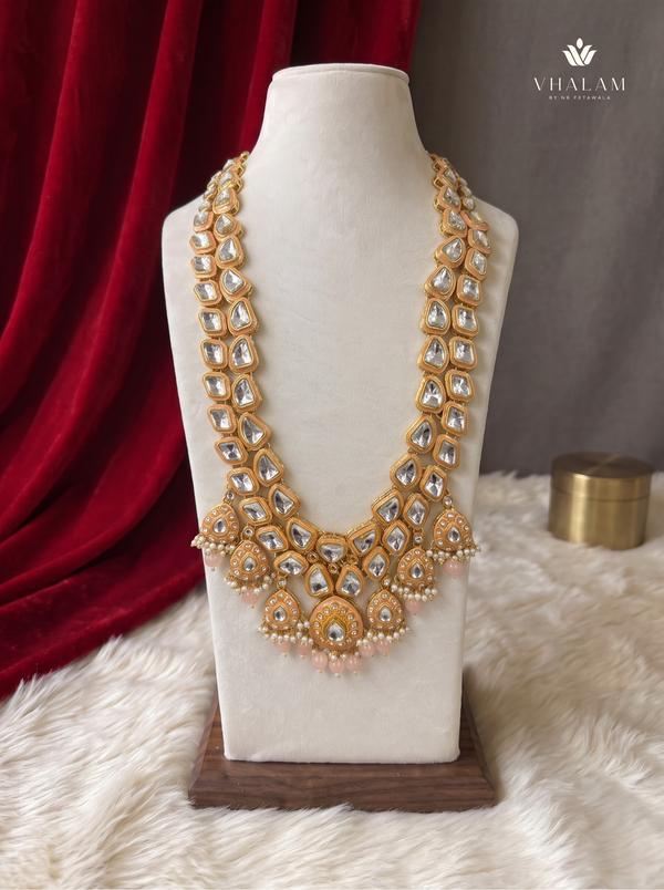 Gold-Tone Clear Stone & Peach Fringe Dulha Mala | hero view