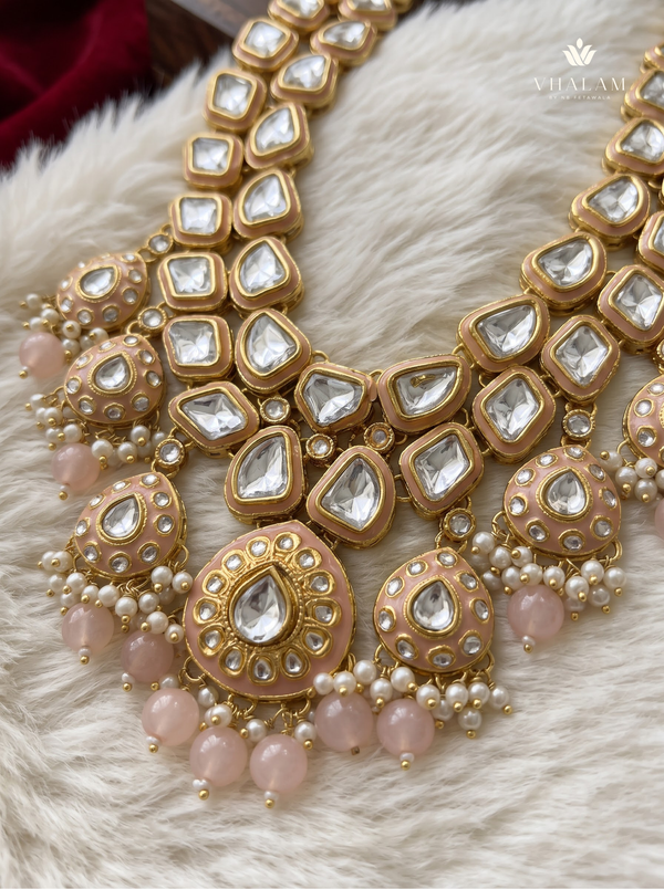 Gold-Tone Clear Stone & Peach Fringe Dulha Mala | alternate view 2