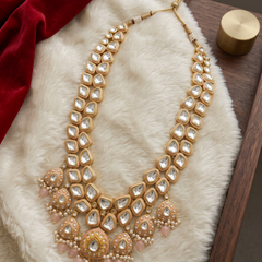 Gold-Tone Clear Stone & Peach Fringe Dulha Mala | alternate view 4