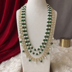 Green & Ivory Bead Kundan-Style Fringe Dulha Mala | hero view