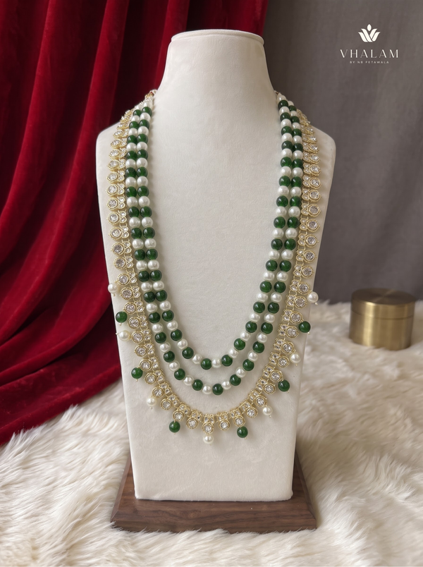 Green & Ivory Bead Kundan-Style Fringe Dulha Mala | hero view