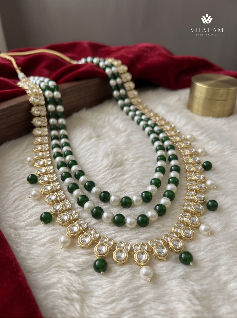 Green & Ivory Bead Kundan-Style Fringe Dulha Mala | alternate view 2