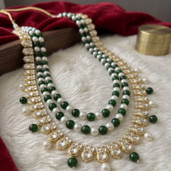 Green & Ivory Bead Kundan-Style Fringe Dulha Mala | alternate view 2