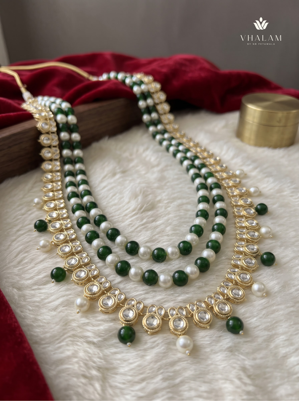 Green & Ivory Bead Kundan-Style Fringe Dulha Mala | alternate view 2