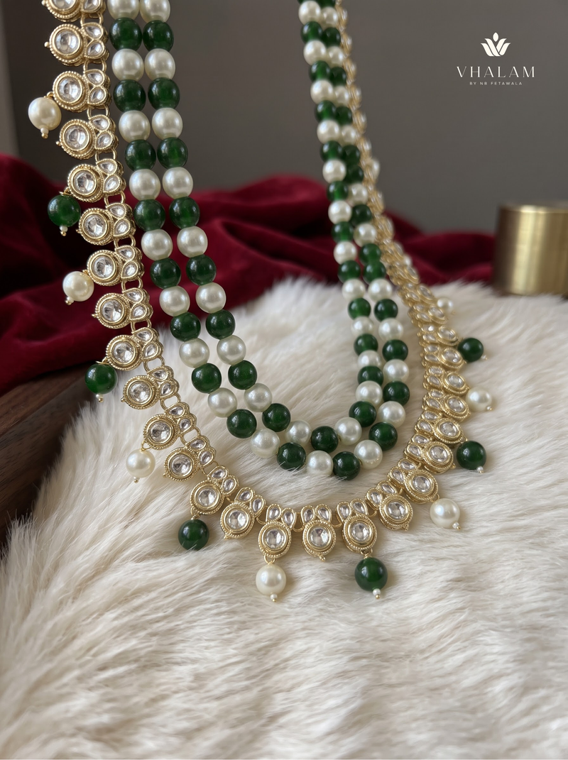 Green & Ivory Bead Kundan-Style Fringe Dulha Mala | alternate view 3