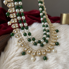 Green & Ivory Bead Kundan-Style Fringe Dulha Mala | alternate view 3