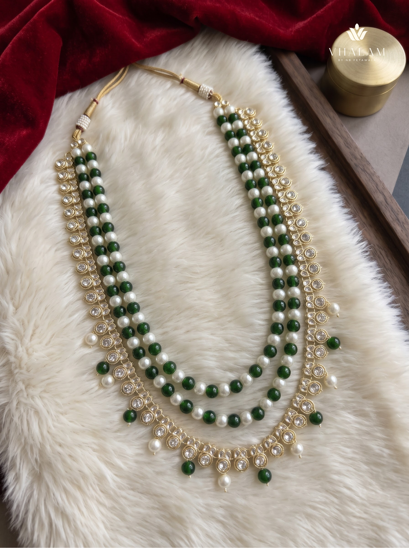 Green & Ivory Bead Kundan-Style Fringe Dulha Mala | alternate view 4