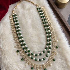 Green & Ivory Bead Kundan-Style Fringe Dulha Mala | alternate view 4