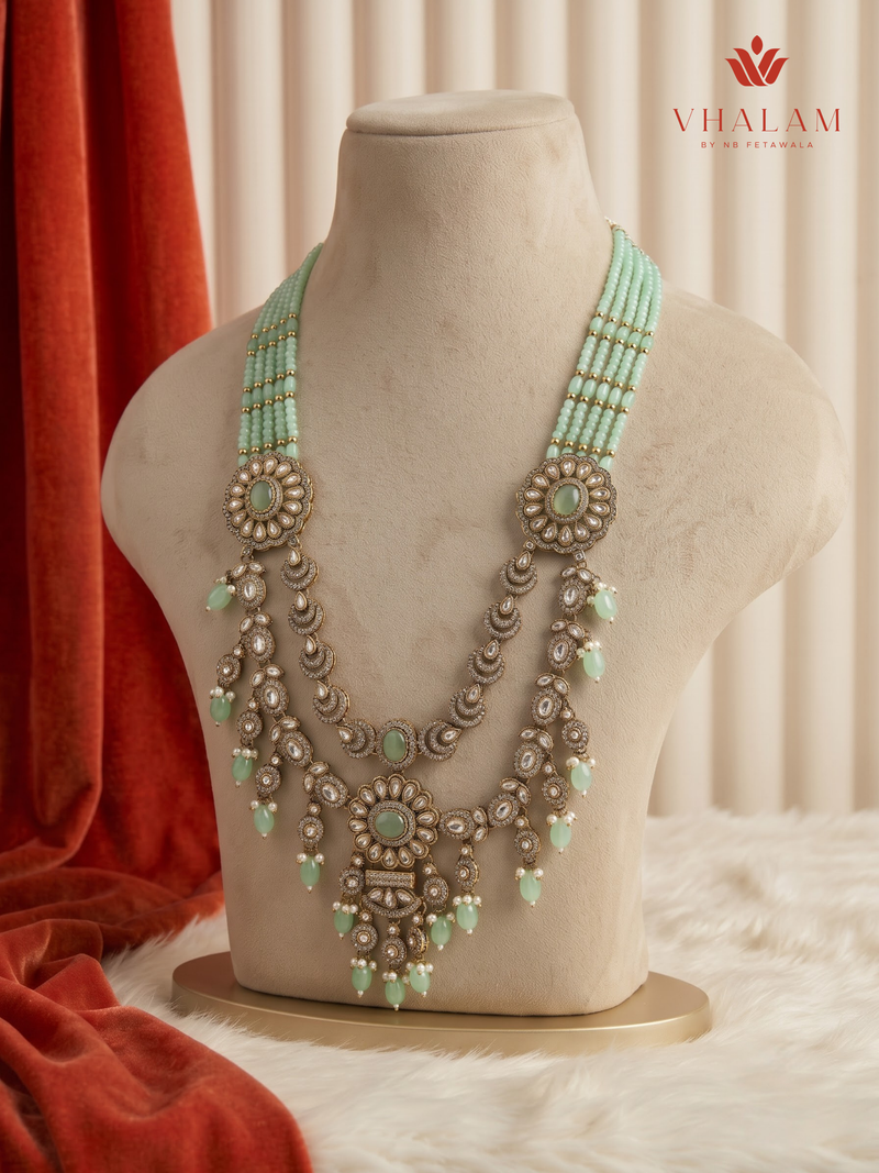 Mint Bead Rosette Moissanite Dulha Mala, gallery view 2