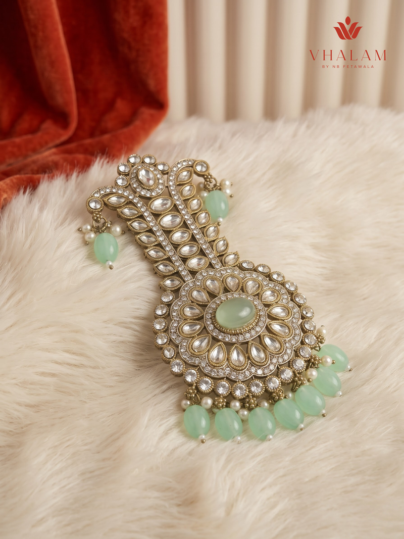 Mint Bead Rosette Moissanite Dulha Mala, gallery view 4