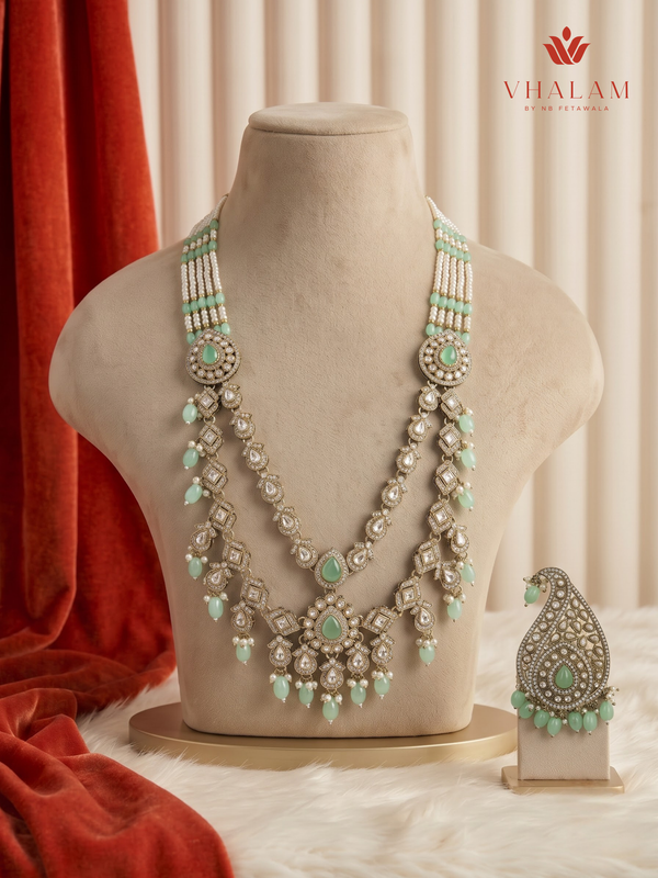Mint Drop Pearl Moissanite Dulha Mala, gallery view 1