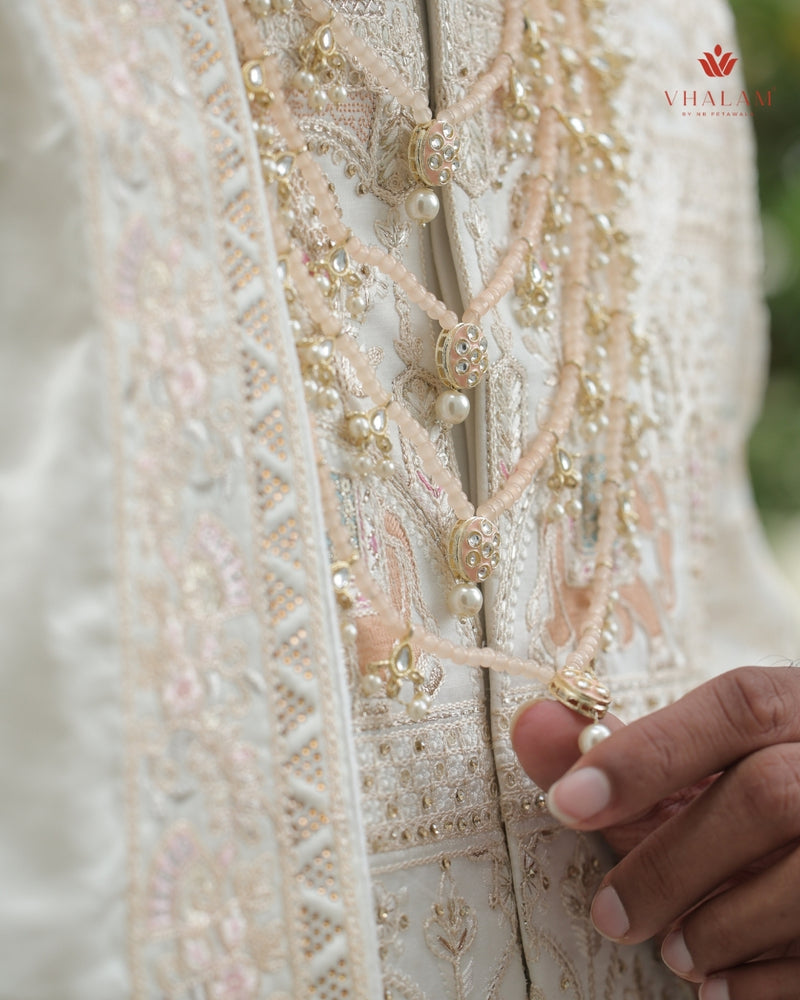 Groom Peach Pearl & Kundan Multi-Layer Mala
