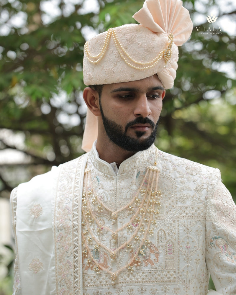 Groom Peach Pearl & Kundan Multi-Layer Mala