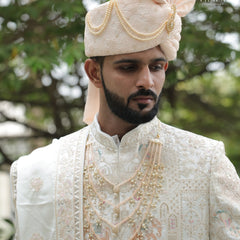 Groom Peach Pearl & Kundan Multi-Layer Mala
