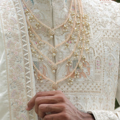 Groom Peach Pearl & Kundan Multi-Layer Mala