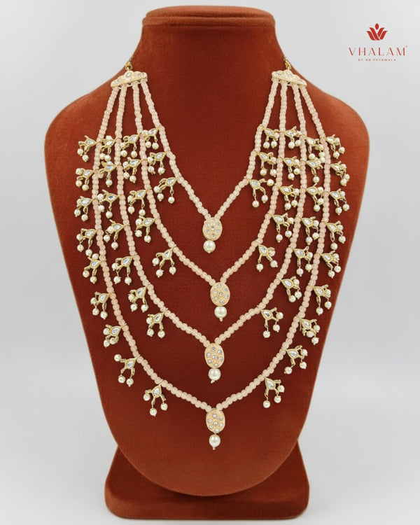 Groom Peach Pearl & Kundan Multi-Layer Mala