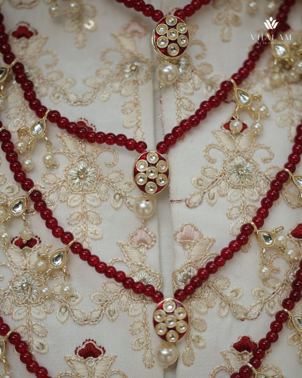 Dulha Maroon Bead & Kundan Multi-Layer Mala
